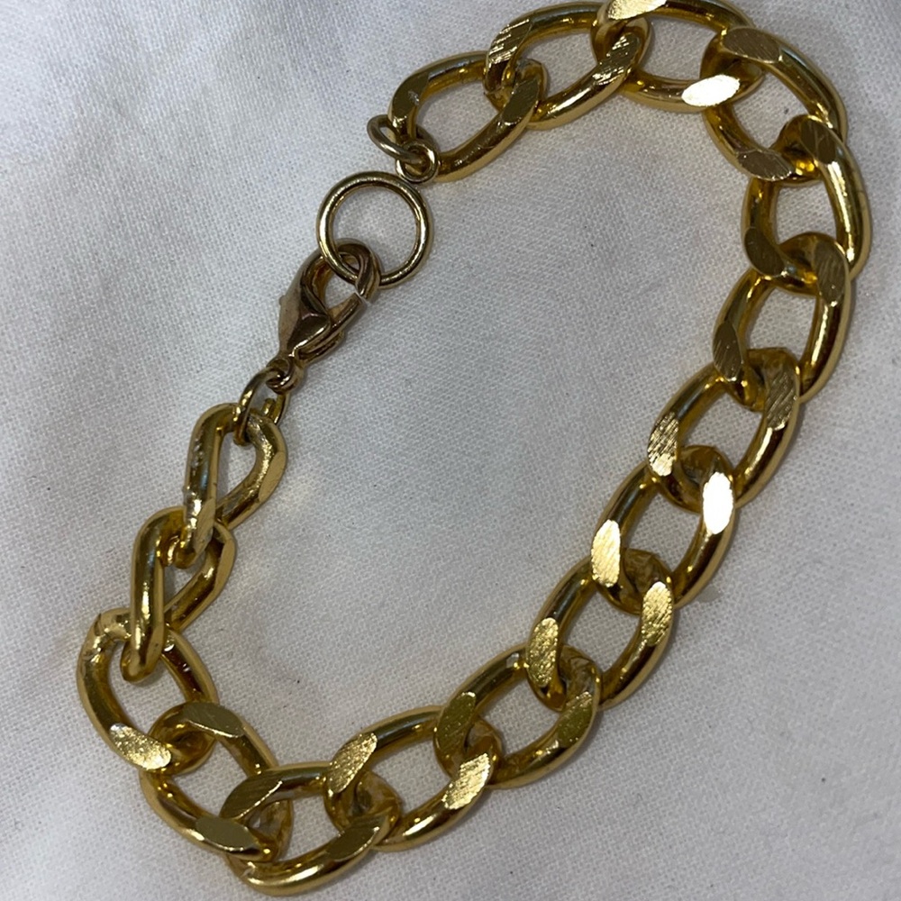 Vintage golden tone cut curve chunky link chain bracelet lobster clasp 6” - Picture 1 of 1